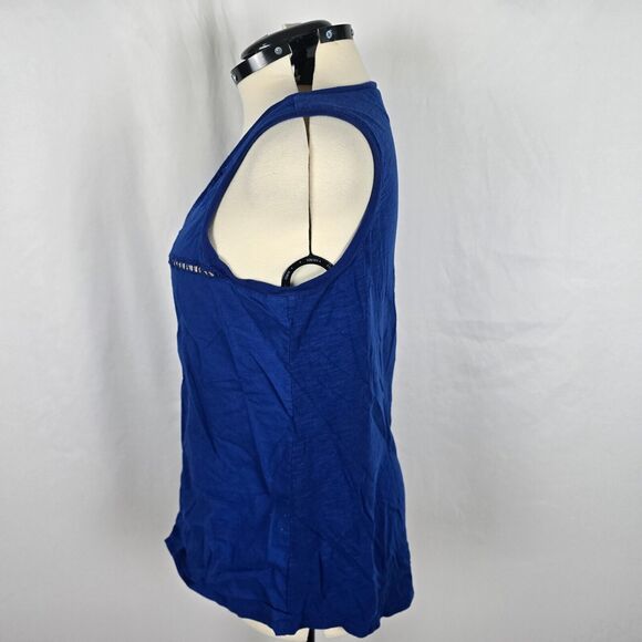 DKNY Tank Top Women's XL Blue Sleeveless Wide Straps Embordered Aztec - Picture 14 of 16